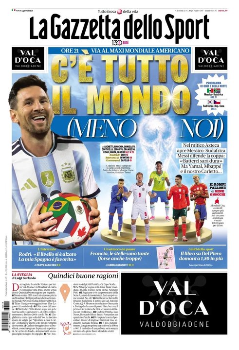La Gazzetta dello Sport y su dolorosa tapa en el inicio del Mundial 2026