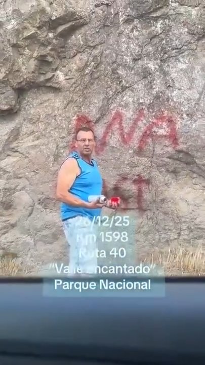 Camionero vandaliza rocas en Parque Nahuel Huapi y deberá restaurarlas